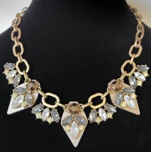 Elegant Matted Goldtone Rhinestones Statement Necklace